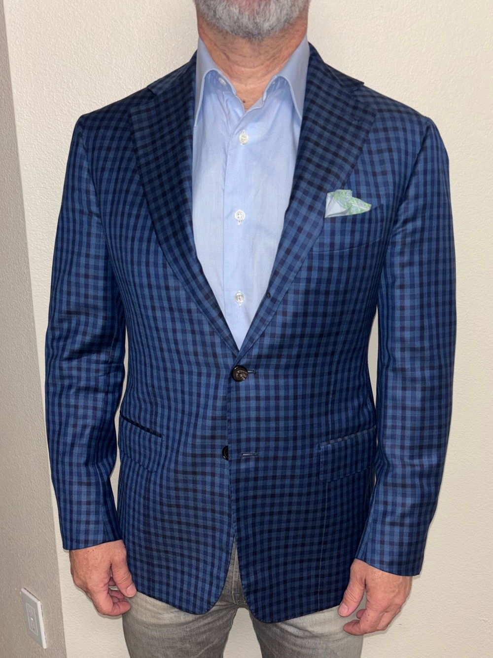 Men's Blue Checked Blazer - Tailored Two-Button Sport Coat